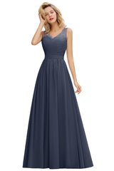 Dusty Rose V Neck Bridesmaid Dress A Line Evening Dress