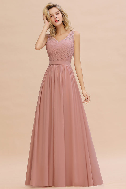 Dusty Rose V Neck Bridesmaid Dress A Line Evening Dress