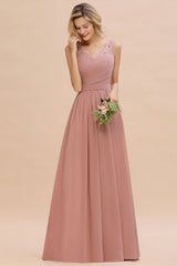 Dusty Rose V Neck Bridesmaid Dress A Line Evening Dress