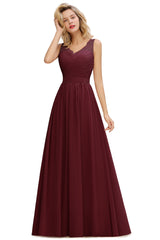 Dusty Rose V Neck Bridesmaid Dress A Line Evening Dress