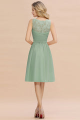 Green V Neck Bridesmaid Dress A Line Lace Chiffon Party Dress