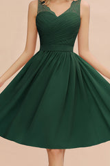 Green V Neck Bridesmaid Dress A Line Lace Chiffon Party Dress