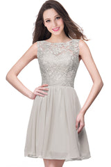 Lilac Chiffon Homecoming Dress Lace Sleeveless Short Party Dress