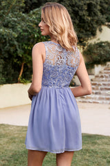 Lilac Chiffon Homecoming Dress Lace Sleeveless Short Party Dress