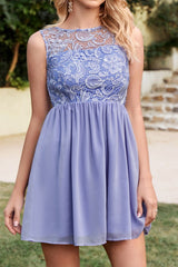 Lilac Chiffon Homecoming Dress Lace Sleeveless Short Party Dress