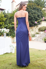 Navy Crew Neck Bridesmaid Dress Sheath/Column Evening Dress