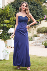 Navy Crew Neck Bridesmaid Dress Sheath/Column Evening Dress