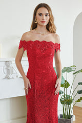 Red Off the Shoulder Mother of the Bride Dress Mermaid Party Dress