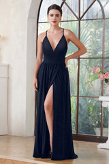 Navy Bridesmaid Dress Spaghetti Straps Formal Dress