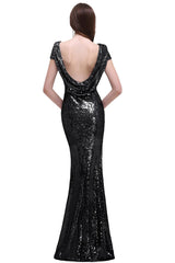 Golden Evening Dress Bateau Neck Sequin Bridesmaid Dress