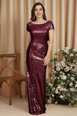 Golden Evening Dress Bateau Neck Sequin Bridesmaid Dress