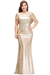 Golden Evening Dress Bateau Neck Sequin Bridesmaid Dress