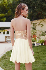 Ivory Chiffon Graduation Dress A Line Sweetheart Short Prom Dress with Appliques