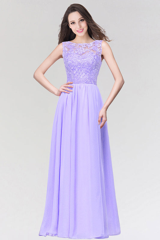 Lilac Bridesmaid Dress Sleeveless Lace Chiffon Evening Dress