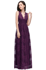 Lilac V Neck Bridesmaid Dress Lace Party Dress