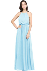 Silver Halter Neck Bridesmaid Dress Sleeveless Wedding Guest Dress