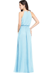 Silver Halter Neck Bridesmaid Dress Sleeveless Wedding Guest Dress