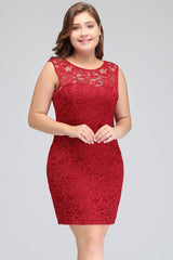 Red Lace Crew Neck Cocktail Party Sleeveless Bodycon Wedding Party Dress