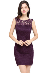 Red Lace Crew Neck Cocktail Party Sleeveless Bodycon Wedding Party Dress