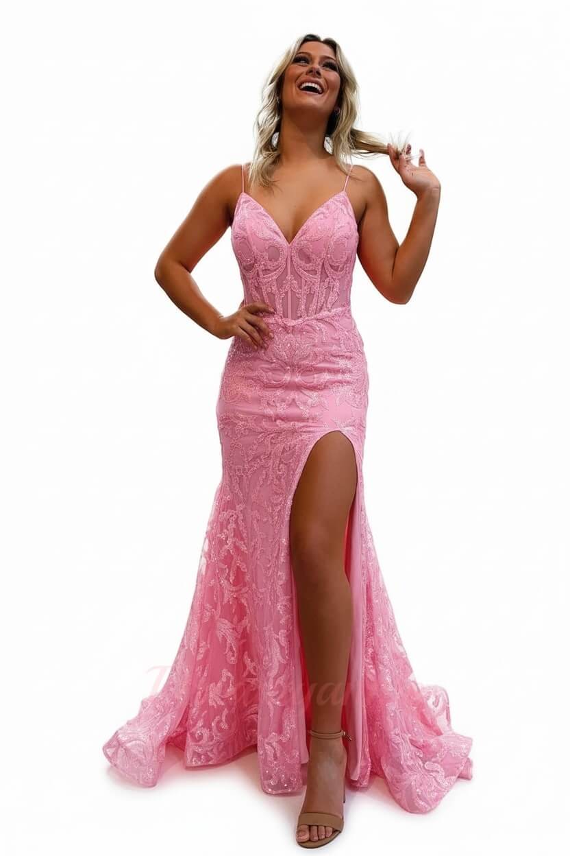 Orange Prom Dress Spaghetti Straps Mermaid Evening Dress