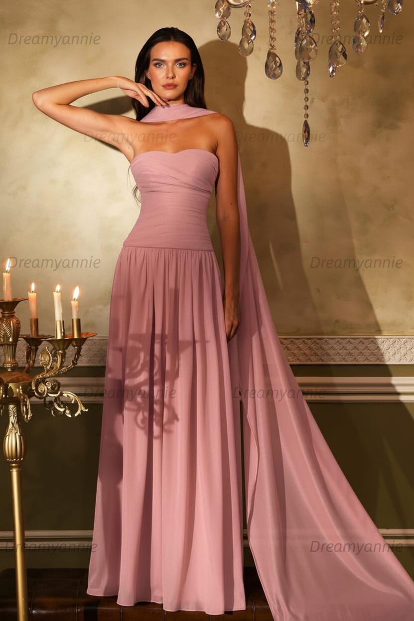Orange A Line Prom Dress Sleeveless Strapless Evening Dress