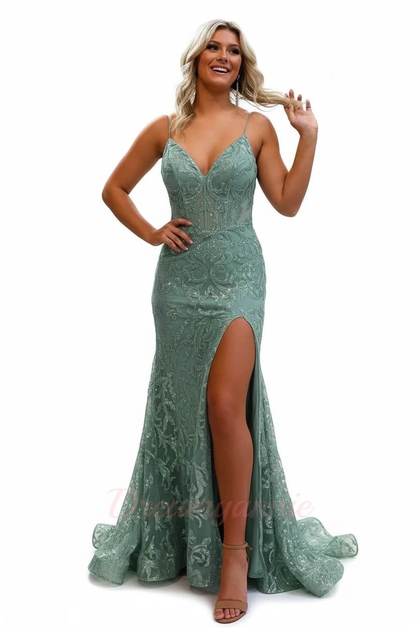 Orange Prom Dress Spaghetti Straps Mermaid Evening Dress