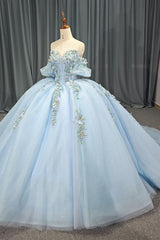 Blue Fairy Princess Quinceanera Dress Off Shoulder Sweep Train Prom Party Gown Ball Gown Dress