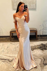 Champange Prom Dress Off The Shoulder Corset Long Formal Dress