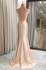 Champagne Mermaid Prom Dress Backless Long Evening Dress