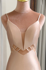 Champagne Mermaid Prom Dress Backless Long Evening Dress