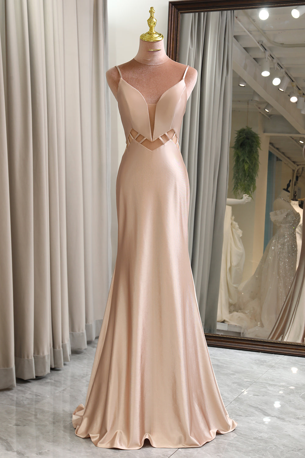 Champagne Mermaid Prom Dress Backless Long Evening Dress