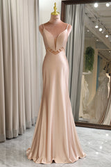 Champagne Mermaid Prom Dress Backless Long Evening Dress