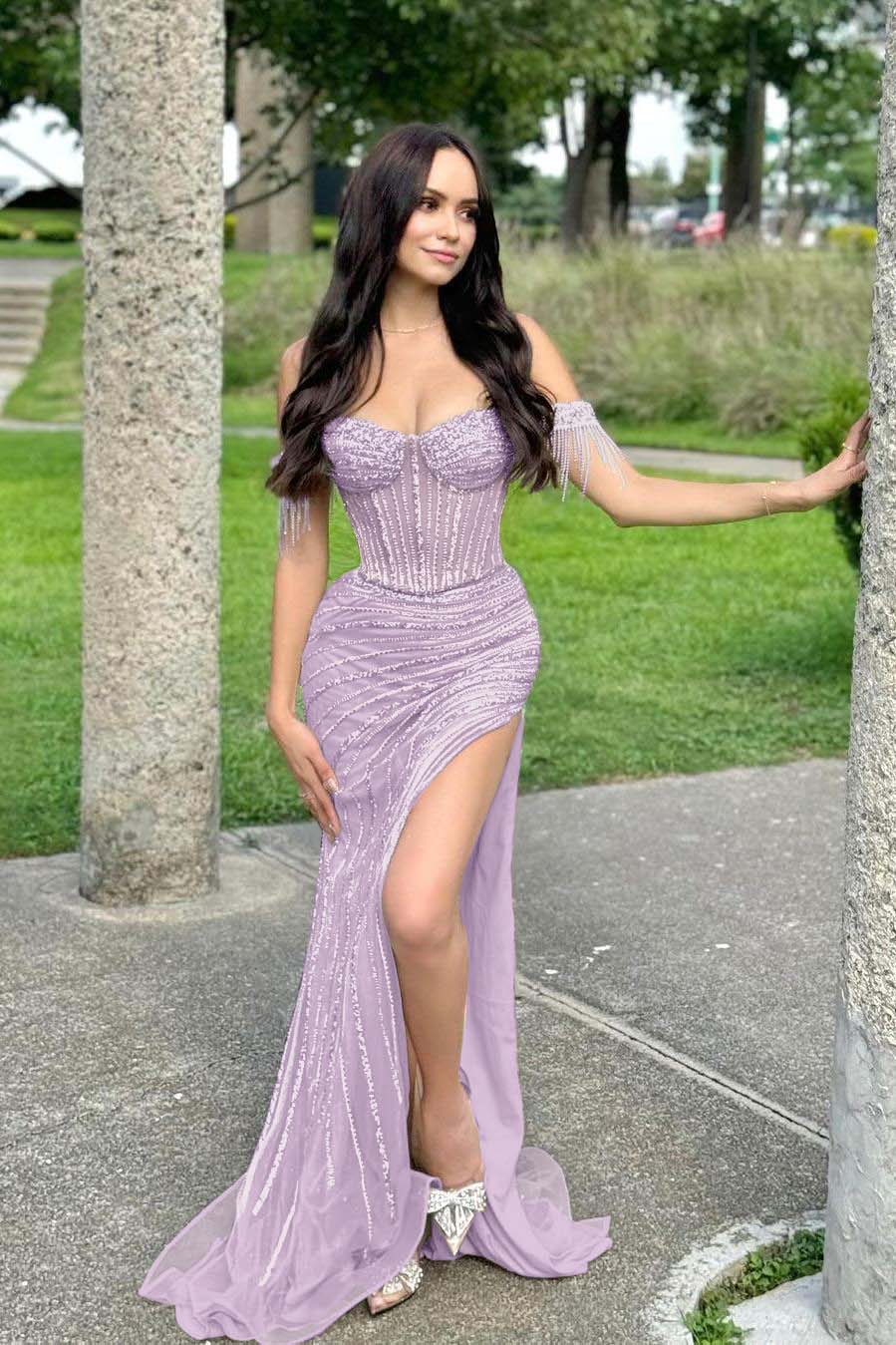 Champagne Mermaid Prom Dress Off the Shoulder Beaded Evening Dress