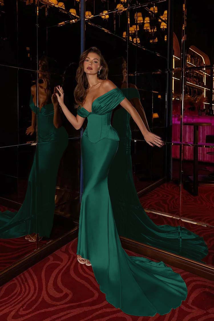 Champagne Mermaid Prom Dress Off the Shoulder Satin Evening Dress