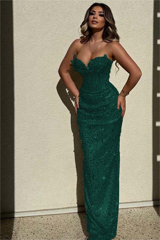 Champagne Mermaid Prom Dress Sleeveless Sweetheart Sequined Evening Dress
