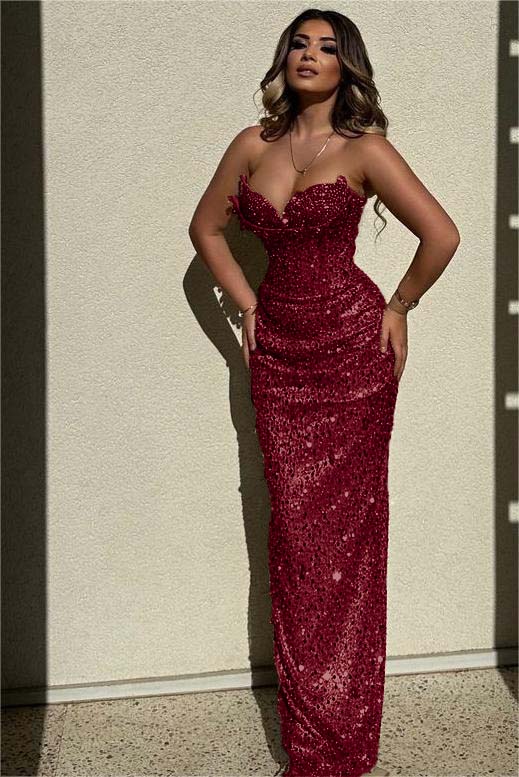 Champagne Mermaid Prom Dress Sleeveless Sweetheart Sequined Evening Dress