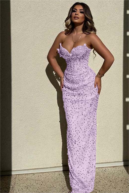 Champagne Mermaid Prom Dress Sleeveless Sweetheart Sequined Evening Dress