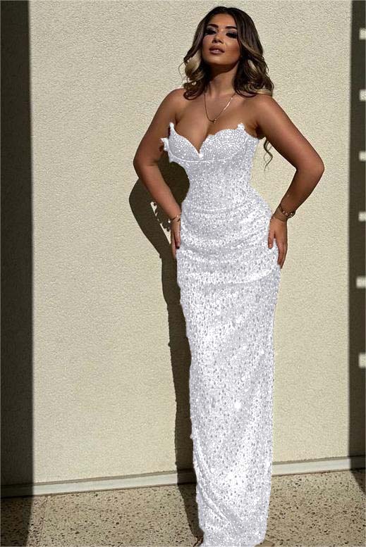 Champagne Mermaid Prom Dress Sleeveless Sweetheart Sequined Evening Dress