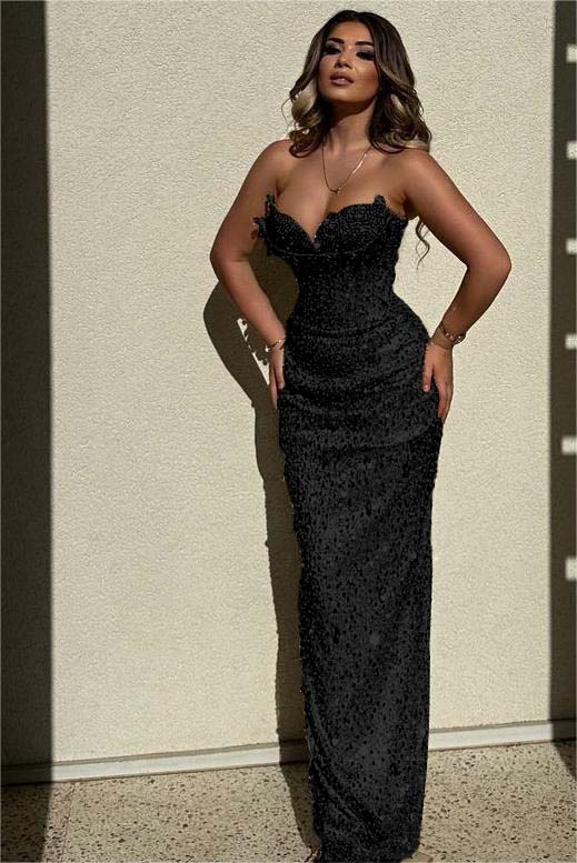 Champagne Mermaid Prom Dress Sleeveless Sweetheart Sequined Evening Dress