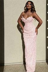 Champagne Mermaid Prom Dress Sleeveless Sweetheart Sequined Evening Dress