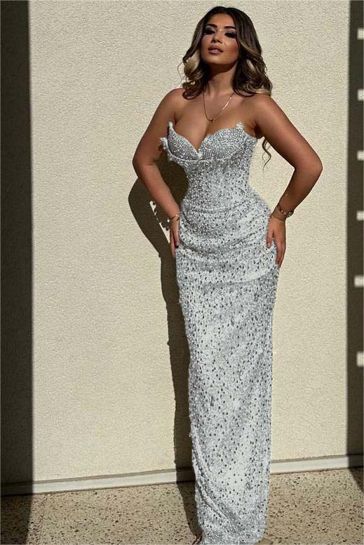 Champagne Mermaid Prom Dress Sleeveless Sweetheart Sequined Evening Dress
