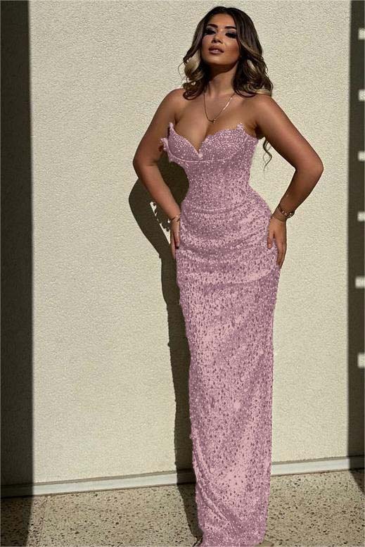 Champagne Mermaid Prom Dress Sleeveless Sweetheart Sequined Evening Dress
