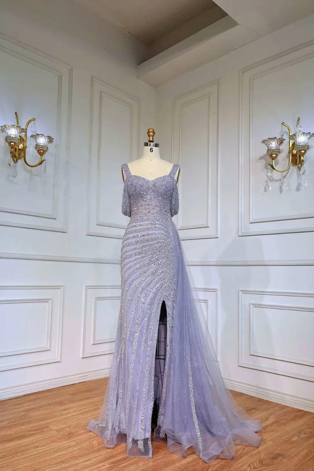 Champagne Mermaid Prom Dress Straps Beaded Evening Dress