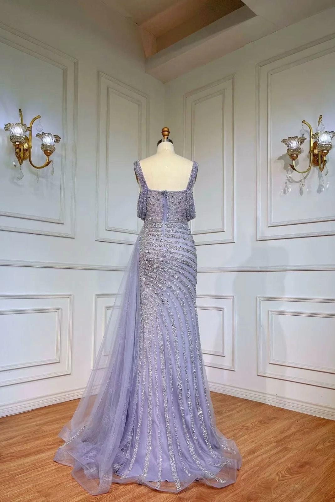 Champagne Mermaid Prom Dress Straps Beaded Evening Dress