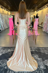 Champagne Prom Dress Corset Mermaid Long Evening Dress With Slit