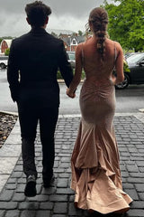 Champagne Prom Dress Mermaid Beaded Long Evening Dress