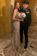 Champagne Prom Dress Mermaid Beaded Long Evening Dress