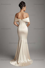 Dreamyannie Champagne Wedding Guest Dress Satin Sheath Long Formal Dress