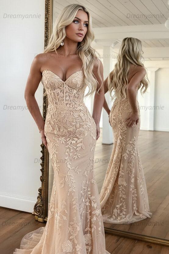 Mermaid Prom Dress Purple Sweetheart Evening Dress With Appliques