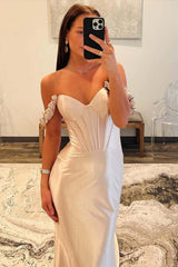 Champange Prom Dress Off The Shoulder Corset Long Formal Dress